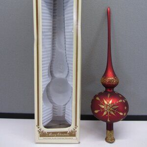 Vintage Red Hand Blown & Painted Glass Tree Topper / Finial. 12.5" Tall Poland